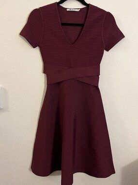 Alexander Wang Burgundy Rib Knit fit and flare Dress SIZE XS